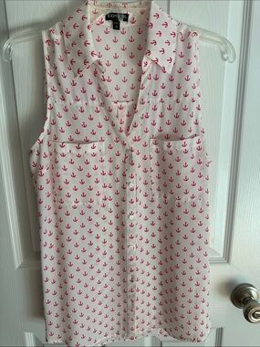 Express White Sleeveless Button-Down Top with Anchor Print
